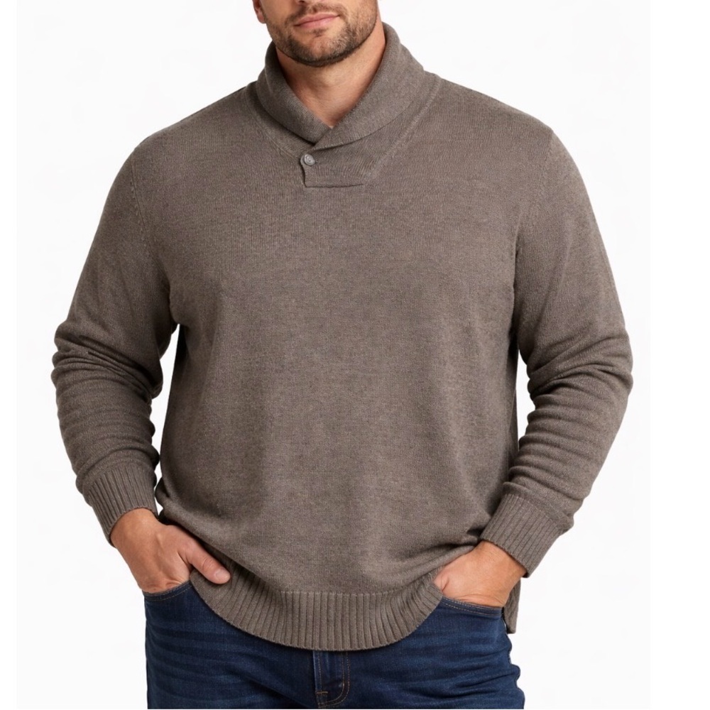 Oscar De La Renta sweater men's chocolate brown cowl neck button SZ XXL cotton